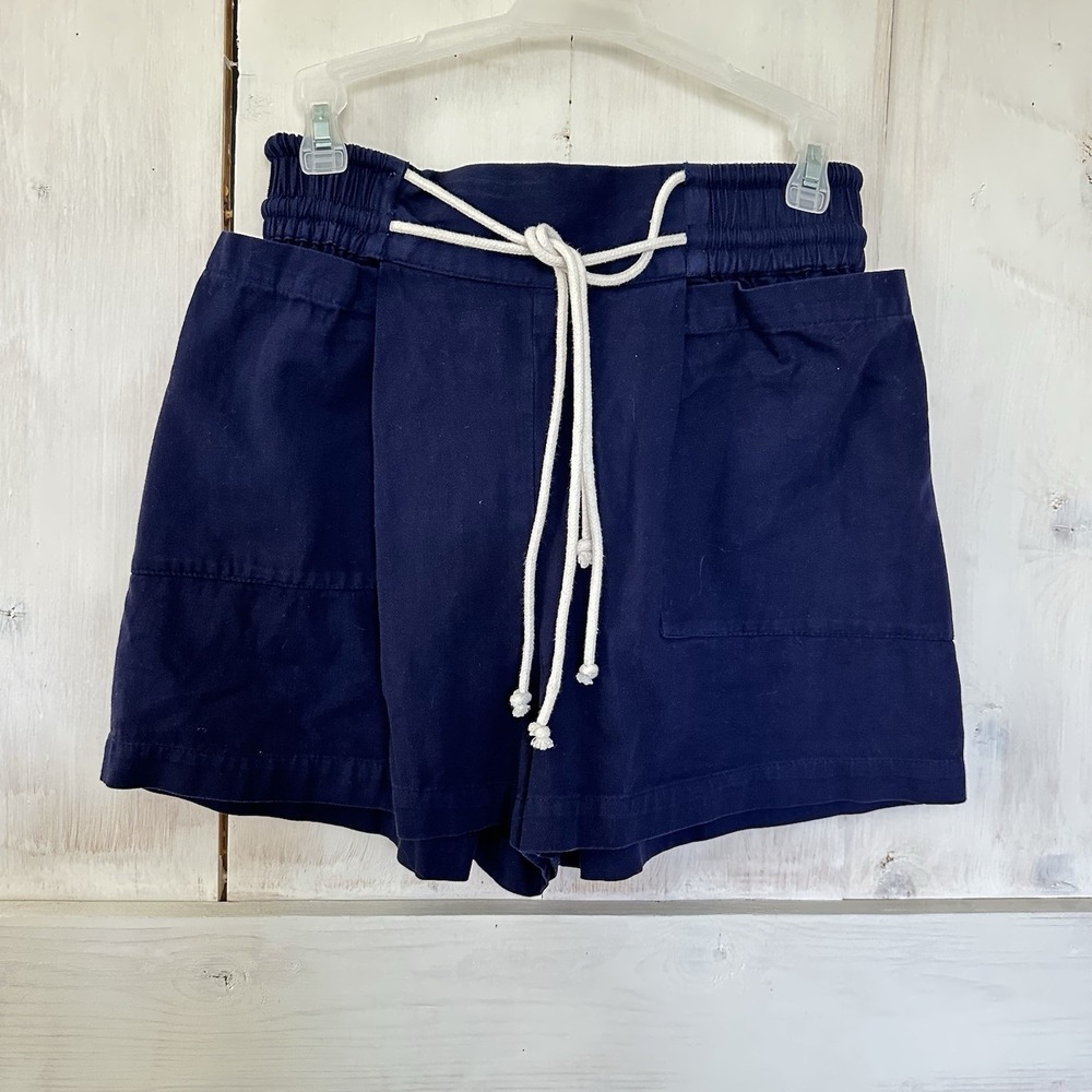 Free Peolpe Navy Blue Cotton Patch Pocket Pull On Shorts Tie Waist Size‎ XS